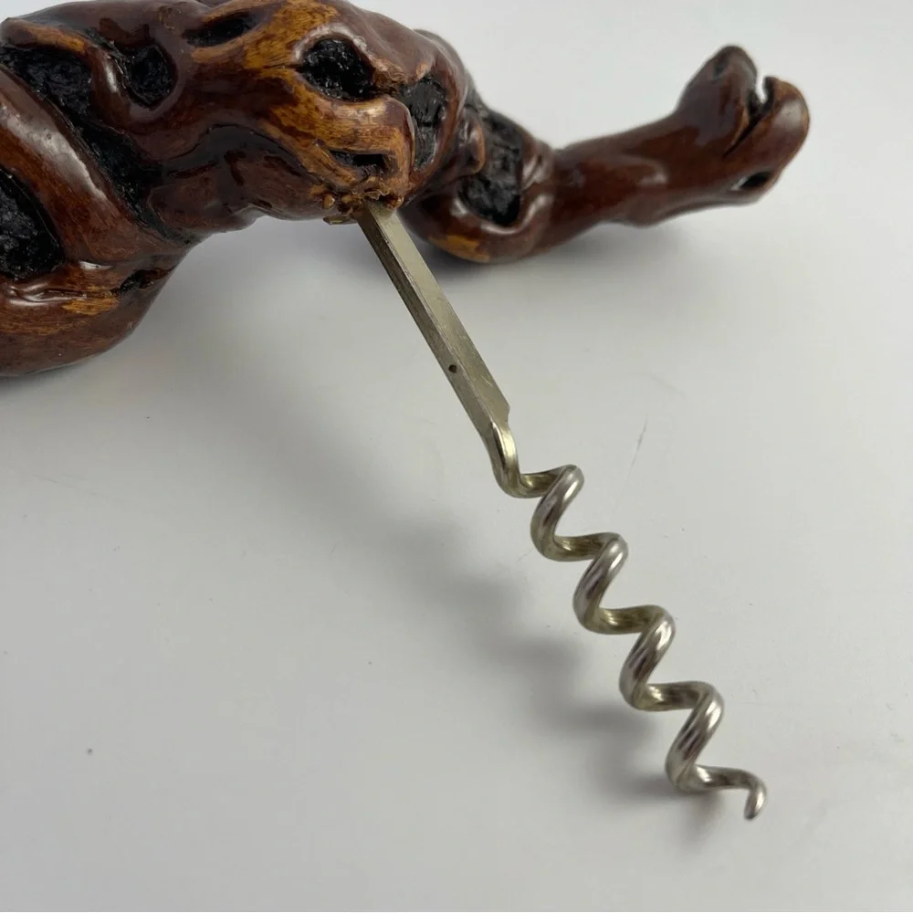 Vintage Burl Wood Cork Screw Grape Vine Twisted Wood Wine Bottle Opener